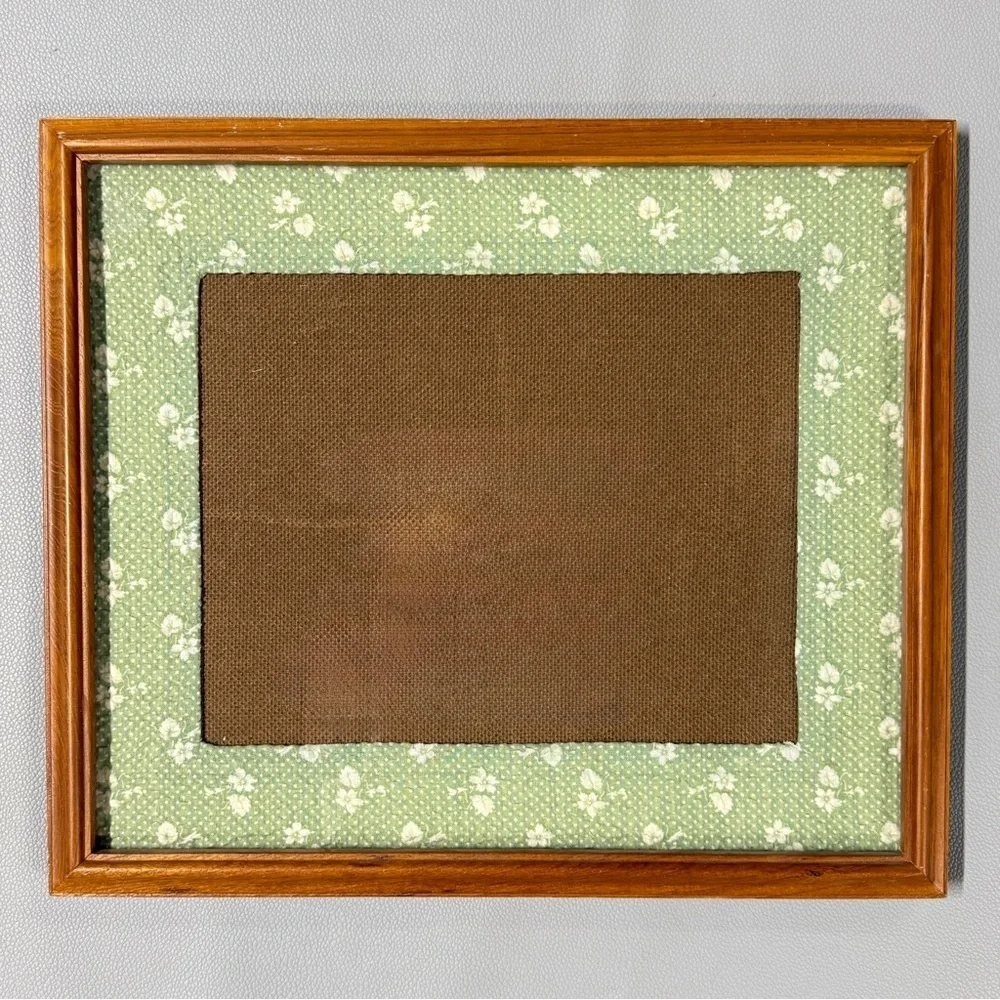 Wood Picture Frame With Green Floral Fabric Mat